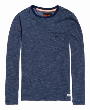 Superdry Lite Loom Clayton Stripe Hosszú Ujjú Férfi Pólók Sötétkék/Fehér | IGMRP4092